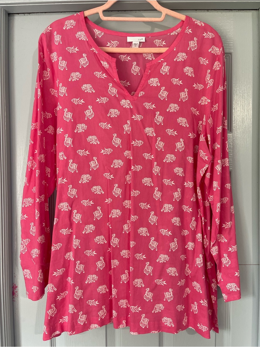 J. Jill Pink Tunic Top with White Animal Print